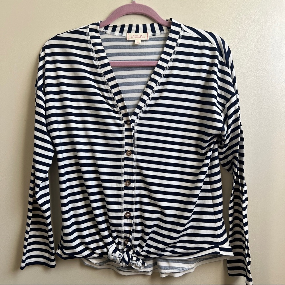 Walking on Sunshine striped Waist Tie Blouse top Size L